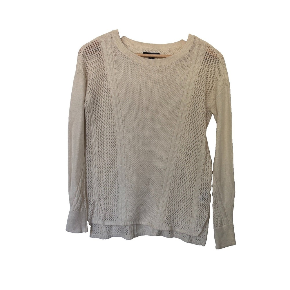 American Eagle Cream Knit Sweater XS Ivory Long Sleeve Crochet Breathable